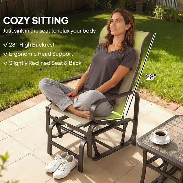 Gliding Lounger Chair Set of 2, Single Rockers with Lightweight Metal and Mesh Construction, Khaki - product image 5