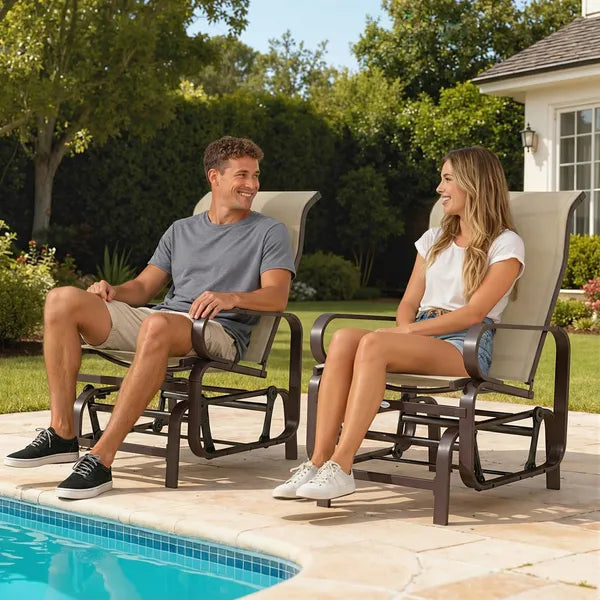 Gliding Lounger Chair Set of 2, Single Rockers with Lightweight Metal and Mesh Construction, Khaki - product image 7