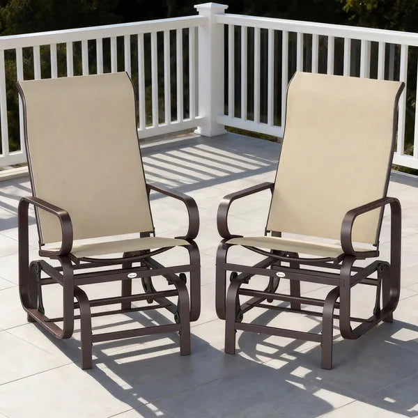 Gliding Lounger Chair Set of 2, Single Rockers with Lightweight Metal and Mesh Construction, Khaki - product image 9