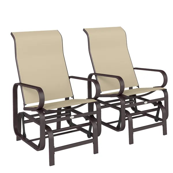 Gliding Lounger Chair Set of 2, Single Rockers with Lightweight Metal and Mesh Construction, Khaki - product image 11