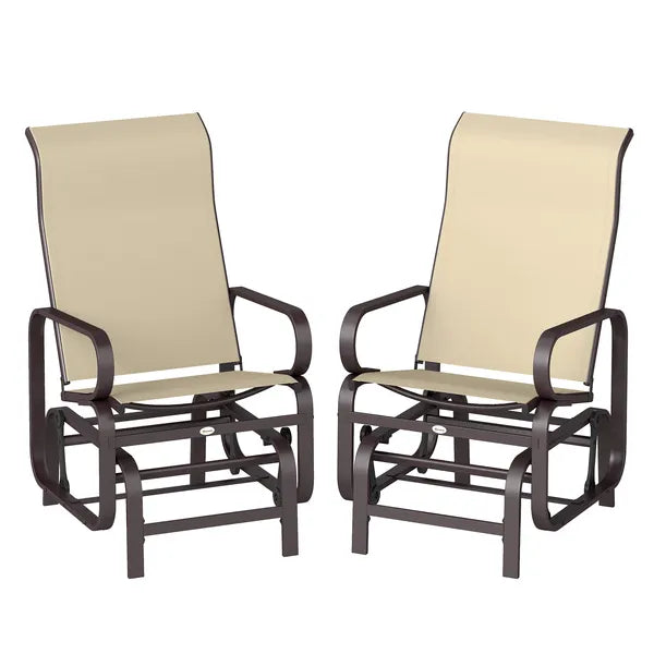 Gliding Lounger Chair Set of 2, Single Rockers with Lightweight Metal and Mesh Construction, Khaki - product image 1