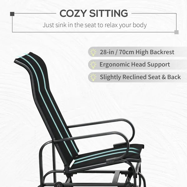 Outsunny Gliding Relaxation: Lightweight Black Outdoor Glider Rocker with Smooth Rocking Arms - product image 5