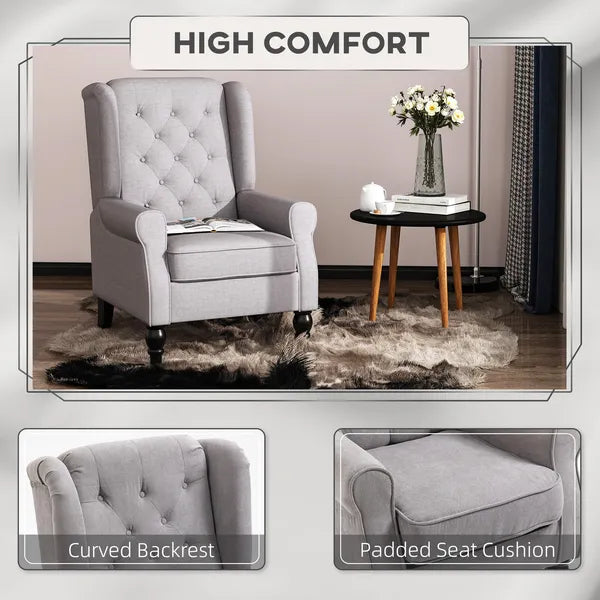 Gray Fabric Tufted Club Accent Chair with Removable Cushion, Wooden Legs - product image 5