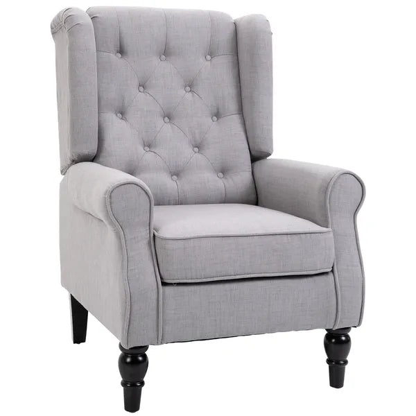 Gray Fabric Tufted Club Accent Chair with Removable Cushion, Wooden Legs - product image 1