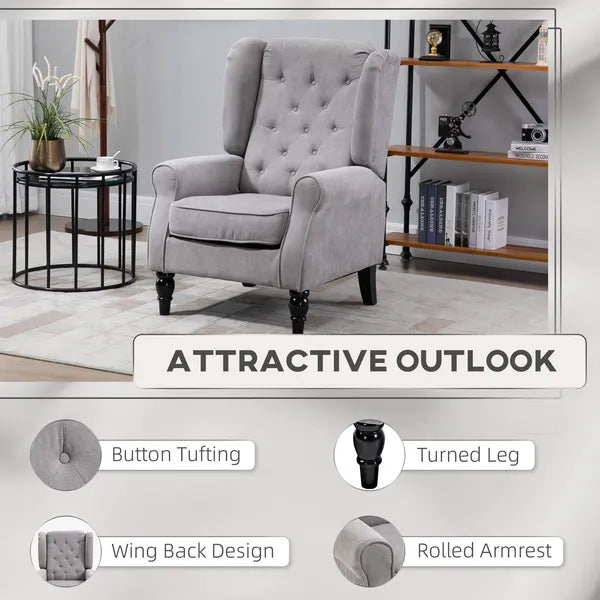 Gray Fabric Tufted Club Accent Chair with Removable Cushion, Wooden Legs - product image 4