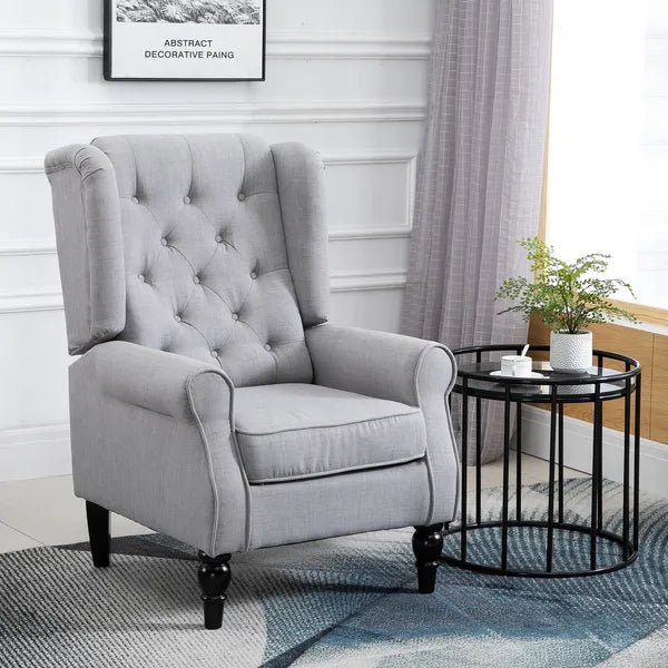 Gray Fabric Tufted Club Accent Chair with Removable Cushion, Wooden Legs - product image 2