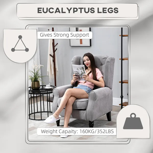 Gray Fabric Tufted Club Accent Chair with Removable Cushion, Wooden Legs - product image 6