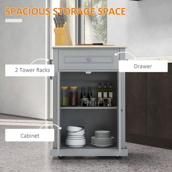 Gray Kitchen Cart, Rolling Island with Drawer, Adjustable Shelf and 2 Towel Racks - product image 4