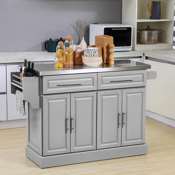HOMCOM Gray Kitchen Companion Cart, with Stainless Top, Drawers, Racks and Cabinets on Wheels - product image 2
