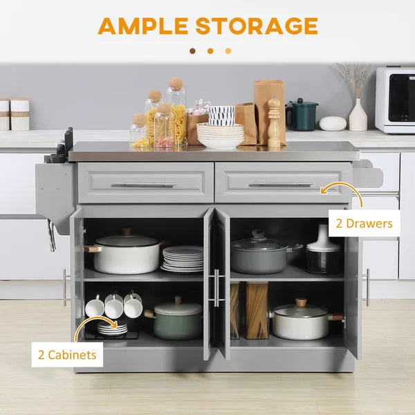 HOMCOM Gray Kitchen Companion Cart, with Stainless Top, Drawers, Racks and Cabinets on Wheels - product image 4