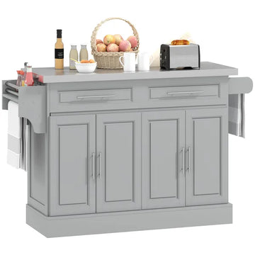 HOMCOM Gray Kitchen Companion Cart, with Stainless Top, Drawers, Racks and Cabinets on Wheels - product image 1