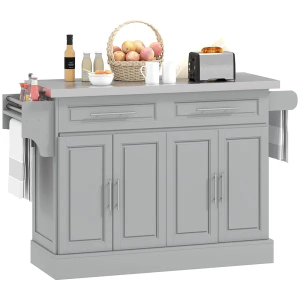 HOMCOM Gray Kitchen Companion Cart, with Stainless Top, Drawers, Racks and Cabinets on Wheels - product image 1