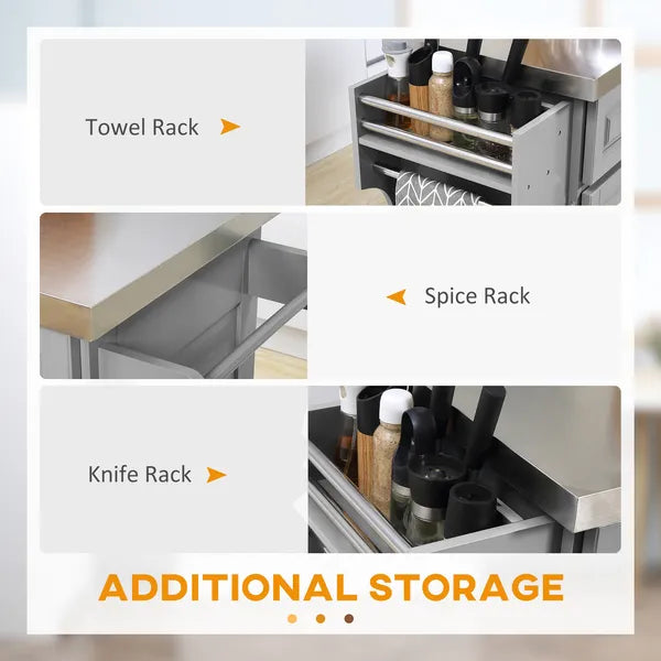 HOMCOM Gray Kitchen Companion Cart, with Stainless Top, Drawers, Racks and Cabinets on Wheels - product image 7