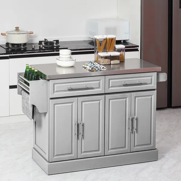 HOMCOM Gray Kitchen Companion Cart, with Stainless Top, Drawers, Racks and Cabinets on Wheels - product image 10