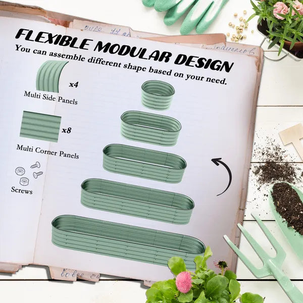 Green Galvanized Garden Bed 8' Metal Planter Box DIY Stock Tank Safety Edging for Herbs Vegetables - product image 4