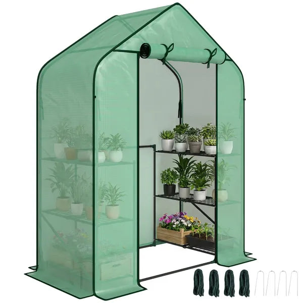 Greenhouse for Outdoors, Portable Greenhouse with 6 Shelves, UV-resistant PE Cover, Roll-up Door, Green - product image 11