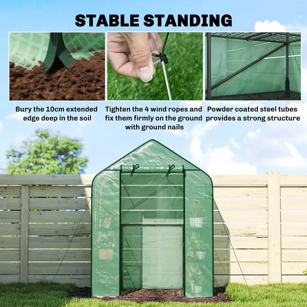 Greenhouse for Outdoors, Portable Greenhouse with 6 Shelves, UV-resistant PE Cover, Roll-up Door, Green - product image 7
