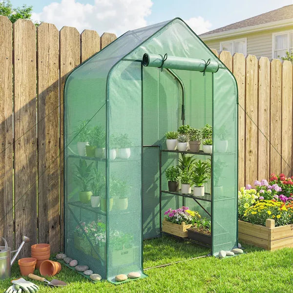 Greenhouse for Outdoors, Portable Greenhouse with 6 Shelves, UV-resistant PE Cover, Roll-up Door, Green - product image 10