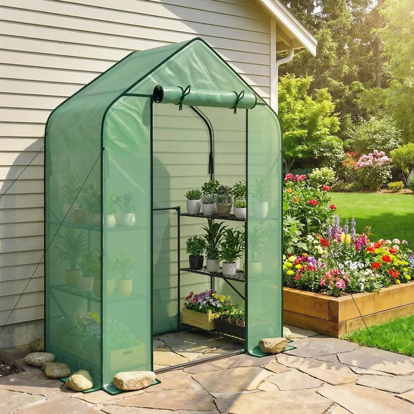 Greenhouse for Outdoors, Portable Greenhouse with 6 Shelves, UV-resistant PE Cover, Roll-up Door, Green - product image 9