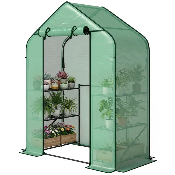 Greenhouse for Outdoors, Portable Greenhouse with 6 Shelves, UV-resistant PE Cover, Roll-up Door, Green - product image 1