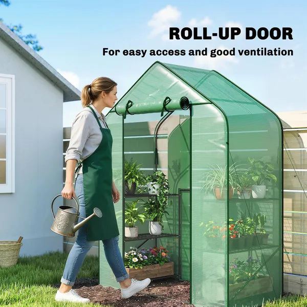 Greenhouse for Outdoors, Portable Greenhouse with 6 Shelves, UV-resistant PE Cover, Roll-up Door, Green - product image 6