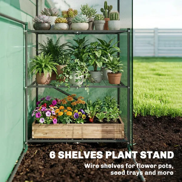 Greenhouse for Outdoors, Portable Greenhouse with 6 Shelves, UV-resistant PE Cover, Roll-up Door, Green - product image 4
