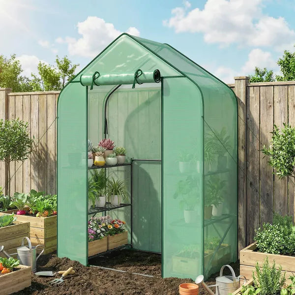 Greenhouse for Outdoors, Portable Greenhouse with 6 Shelves, UV-resistant PE Cover, Roll-up Door, Green - product image 2