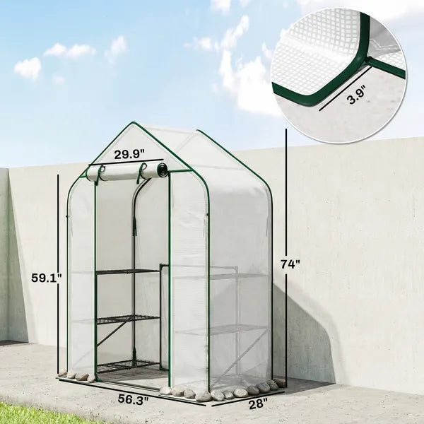 Greenhouse for Outdoors, Portable Greenhouse with 6 Shelves, UV-resistant PE Cover, Roll-up Door, White - product image 3