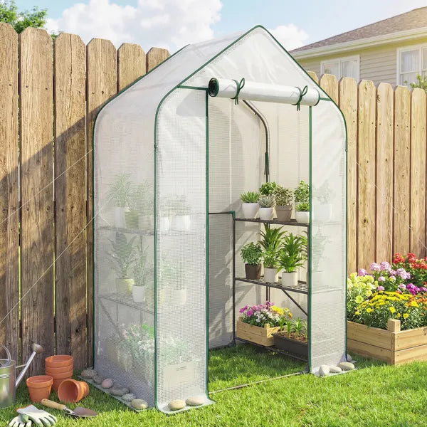 Greenhouse for Outdoors, Portable Greenhouse with 6 Shelves, UV-resistant PE Cover, Roll-up Door, White - product image 10