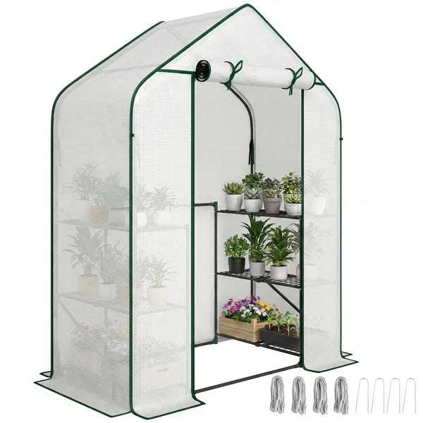 Greenhouse for Outdoors, Portable Greenhouse with 6 Shelves, UV-resistant PE Cover, Roll-up Door, White - product image 11