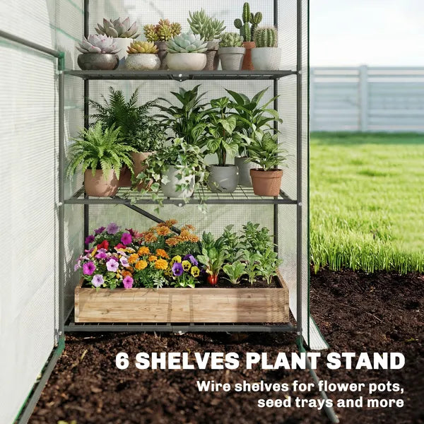 Greenhouse for Outdoors, Portable Greenhouse with 6 Shelves, UV-resistant PE Cover, Roll-up Door, White - product image 4