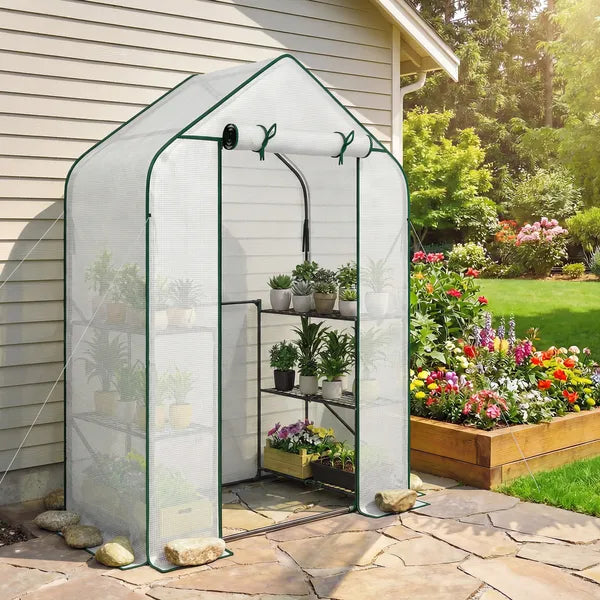 Greenhouse for Outdoors, Portable Greenhouse with 6 Shelves, UV-resistant PE Cover, Roll-up Door, White - product image 9