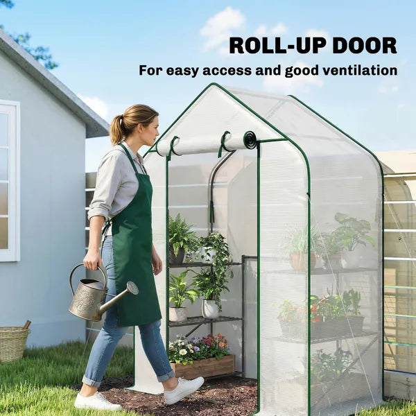 Greenhouse for Outdoors, Portable Greenhouse with 6 Shelves, UV-resistant PE Cover, Roll-up Door, White - product image 6