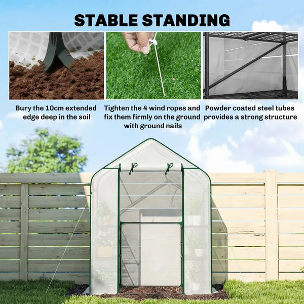 Greenhouse for Outdoors, Portable Greenhouse with 6 Shelves, UV-resistant PE Cover, Roll-up Door, White - product image 7