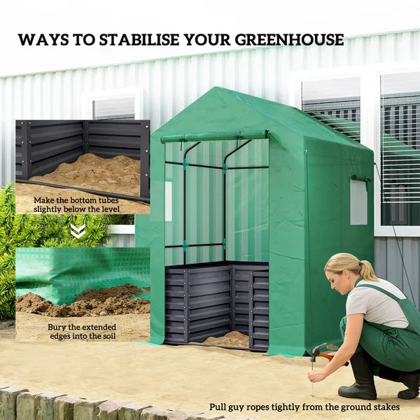 Greenhouse with Raised Garden Bed, Galvanized Steel Outdoor Greenhouse with Roll Up Door, 56 Inch x 56 Inch x 75 Inch, Dark Gray - product image 8