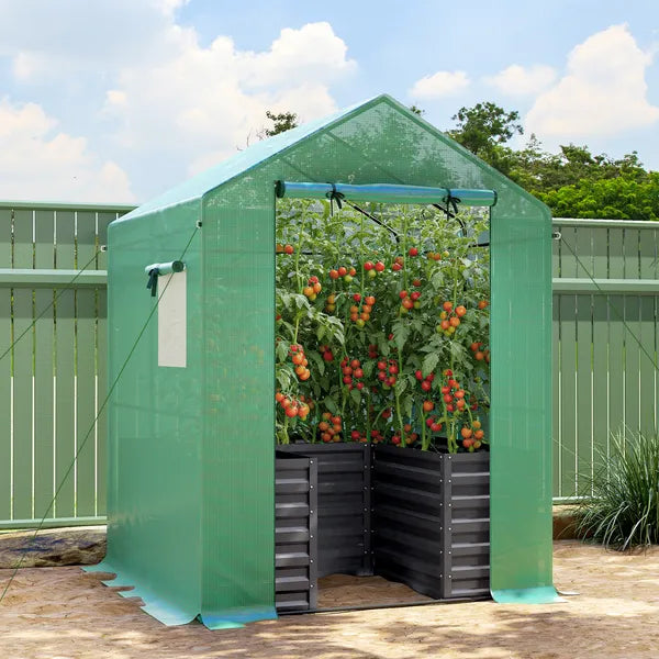 Greenhouse with Raised Garden Bed, Galvanized Steel Outdoor Greenhouse with Roll Up Door, 56 Inch x 56 Inch x 75 Inch, Dark Gray - product image 10