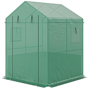Greenhouse with Raised Garden Bed, Galvanized Steel Outdoor Greenhouse with Roll Up Door, 56 Inch x 56 Inch x 75 Inch, Dark Gray - product image 1