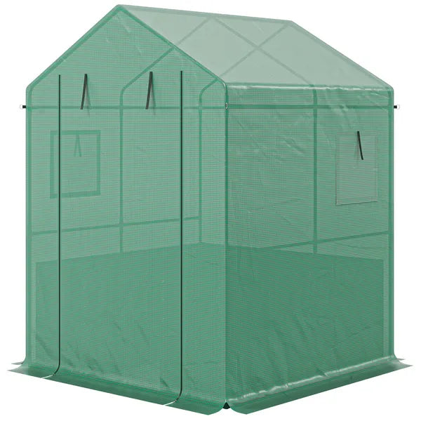 Greenhouse with Raised Garden Bed, Galvanized Steel Outdoor Greenhouse with Roll Up Door, 56 Inch x 56 Inch x 75 Inch, Dark Gray - product image 1