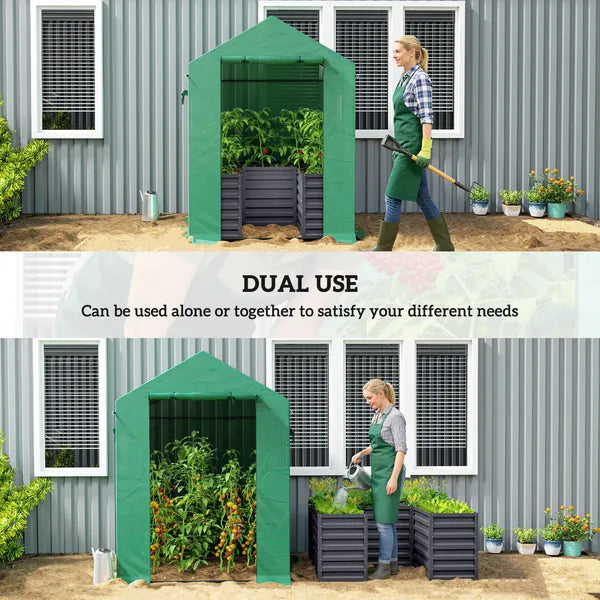 Greenhouse with Raised Garden Bed, Galvanized Steel Outdoor Greenhouse with Roll Up Door, 56 Inch x 56 Inch x 75 Inch, Dark Gray - product image 4