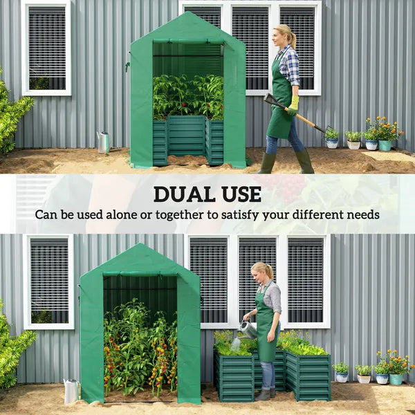 Greenhouse with Raised Garden Bed, Galvanized Steel Outdoor Greenhouse with Roll Up Door, 56 Inch x 56 Inch x 75 Inch, Green - product image 4
