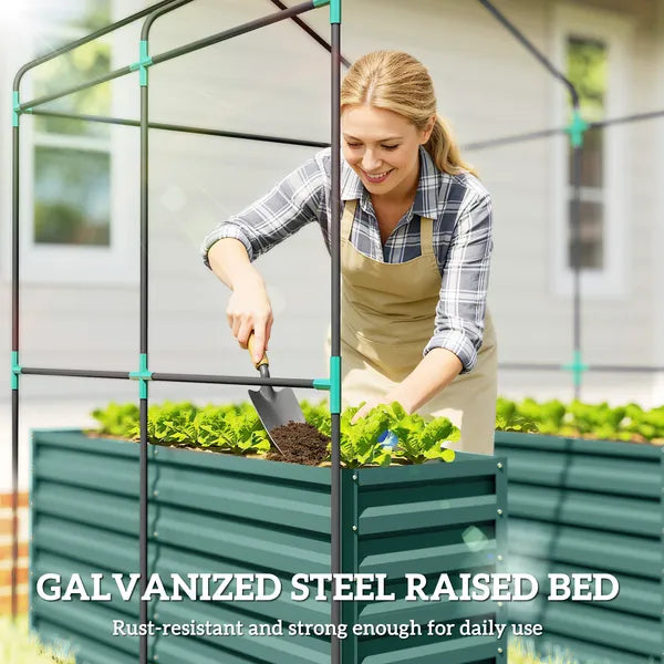 Greenhouse with Raised Garden Bed, Galvanized Steel Outdoor Greenhouse with Roll Up Door, 56 Inch x 56 Inch x 75 Inch, Green - product image 5