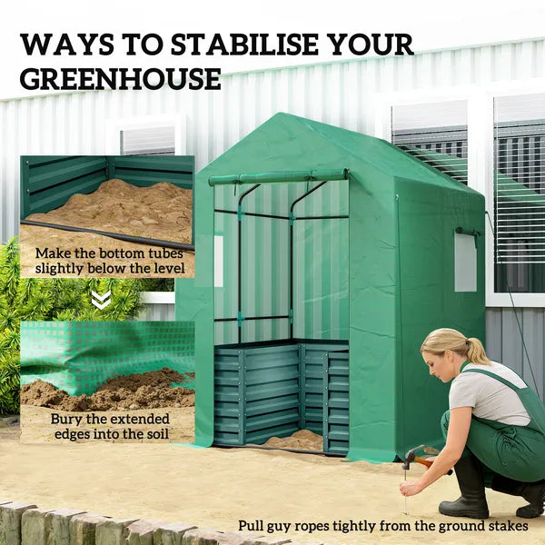 Greenhouse with Raised Garden Bed, Galvanized Steel Outdoor Greenhouse with Roll Up Door, 56 Inch x 56 Inch x 75 Inch, Green - product image 8