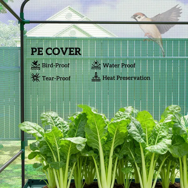 Greenhouse with Raised Garden Bed, Galvanized Steel Outdoor Greenhouse with Roll Up Door, 56 Inch x 56 Inch x 75 Inch, Green - product image 6