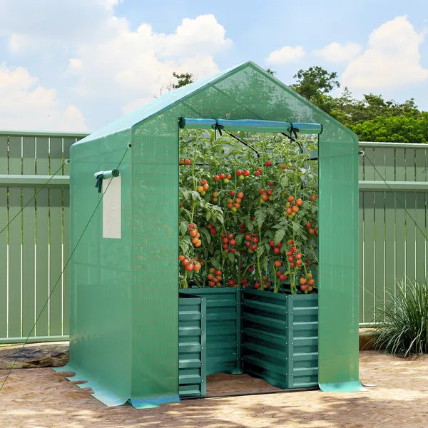 Greenhouse with Raised Garden Bed, Galvanized Steel Outdoor Greenhouse with Roll Up Door, 56 Inch x 56 Inch x 75 Inch, Green - product image 10