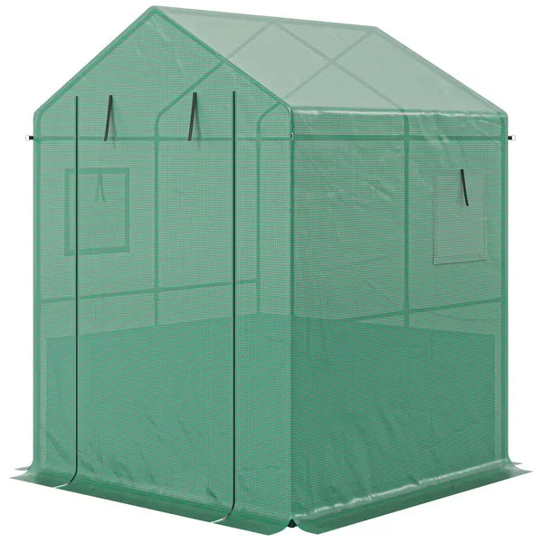 Greenhouse with Raised Garden Bed, Galvanized Steel Outdoor Greenhouse with Roll Up Door, 56 Inch x 56 Inch x 75 Inch, Green - product image 1