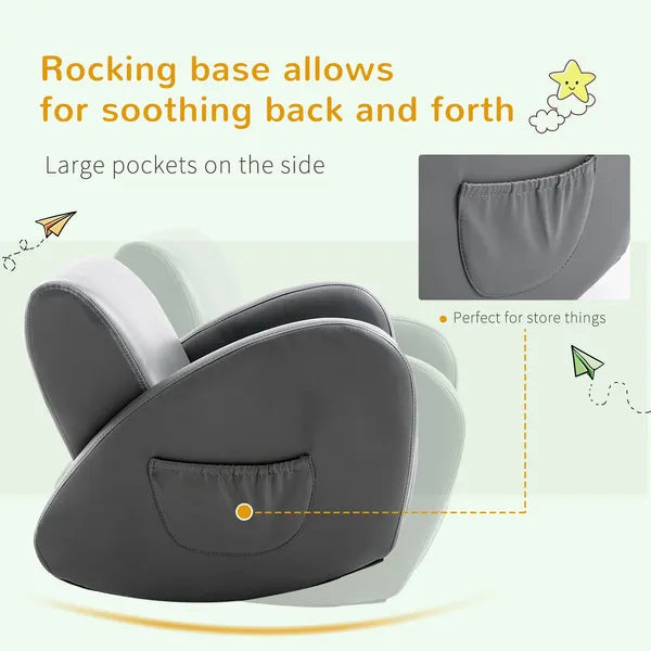 Grey Toddler Rocking Chair with Pocket PU Leather Kids Rocker for Nursery Playroom Durable Armchair - product image 7