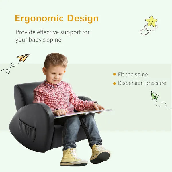 Grey Toddler Rocking Chair with Pocket PU Leather Kids Rocker for Nursery Playroom Durable Armchair - product image 4