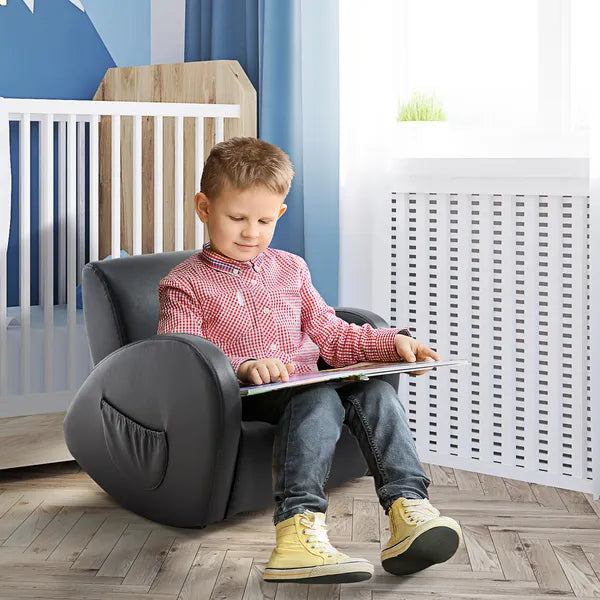 Grey Toddler Rocking Chair with Pocket PU Leather Kids Rocker for Nursery Playroom Durable Armchair - product image 2
