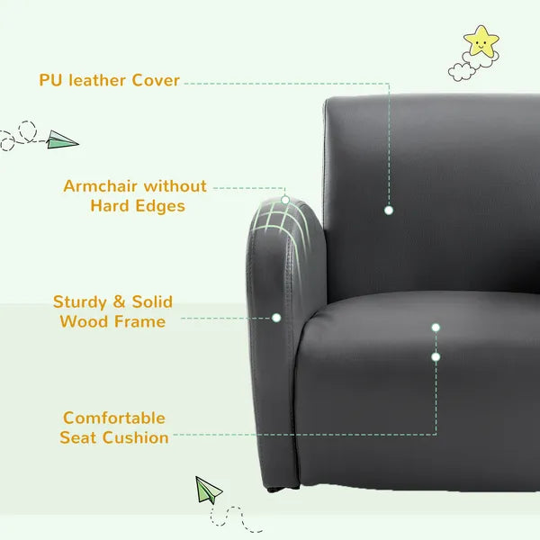 Grey Toddler Rocking Chair with Pocket PU Leather Kids Rocker for Nursery Playroom Durable Armchair - product image 6