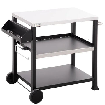 Outsunny Grill Cart Table Outdoor, 3-Shelf Stainless Steel, Pizza Oven Stand, Black with BBQ Wheels and Side Handle - product image 1